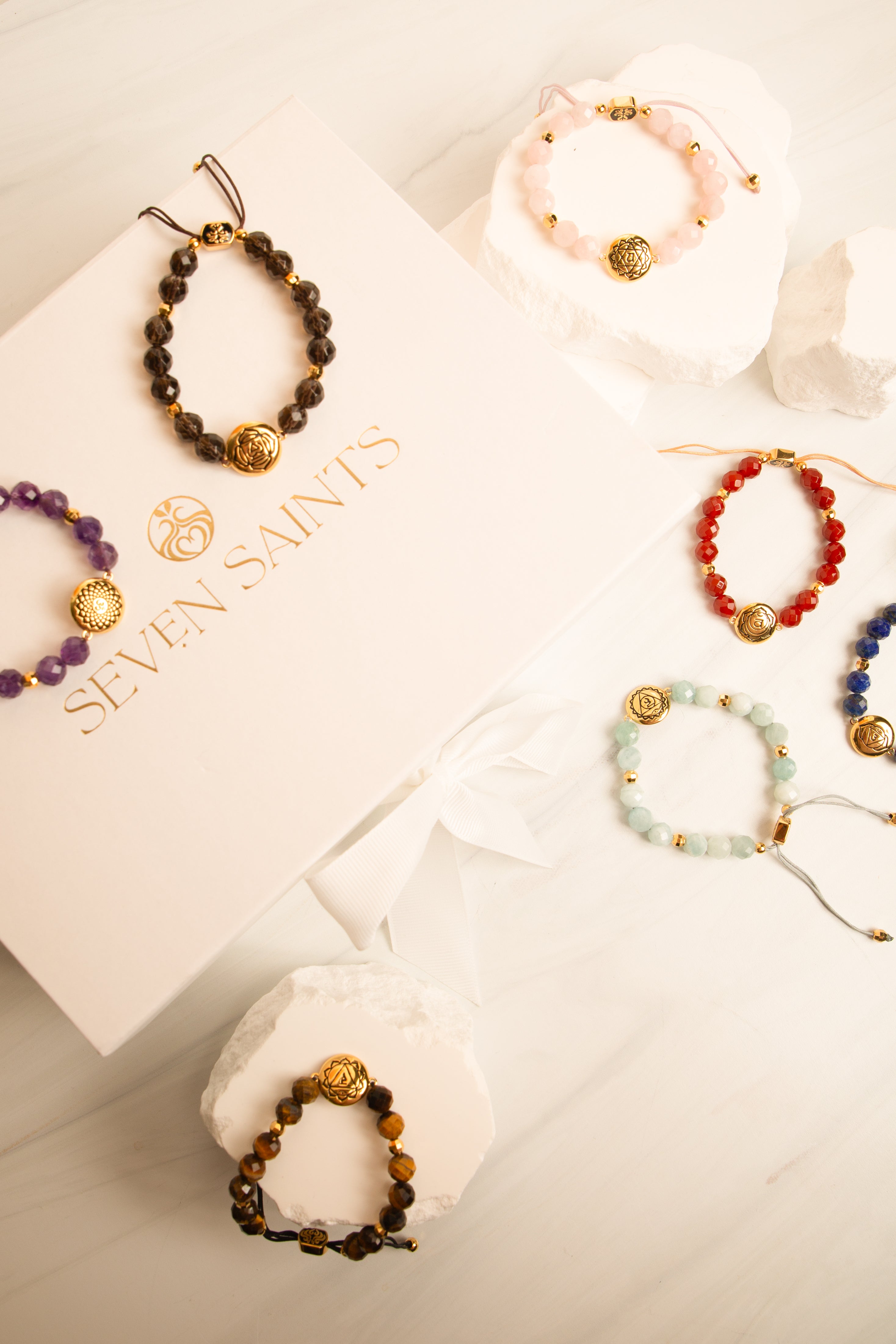 Chakra Healing & Alignment Gemstone Adjustable Bracelets – Set of 7, Unisex Spiritual Jewelry