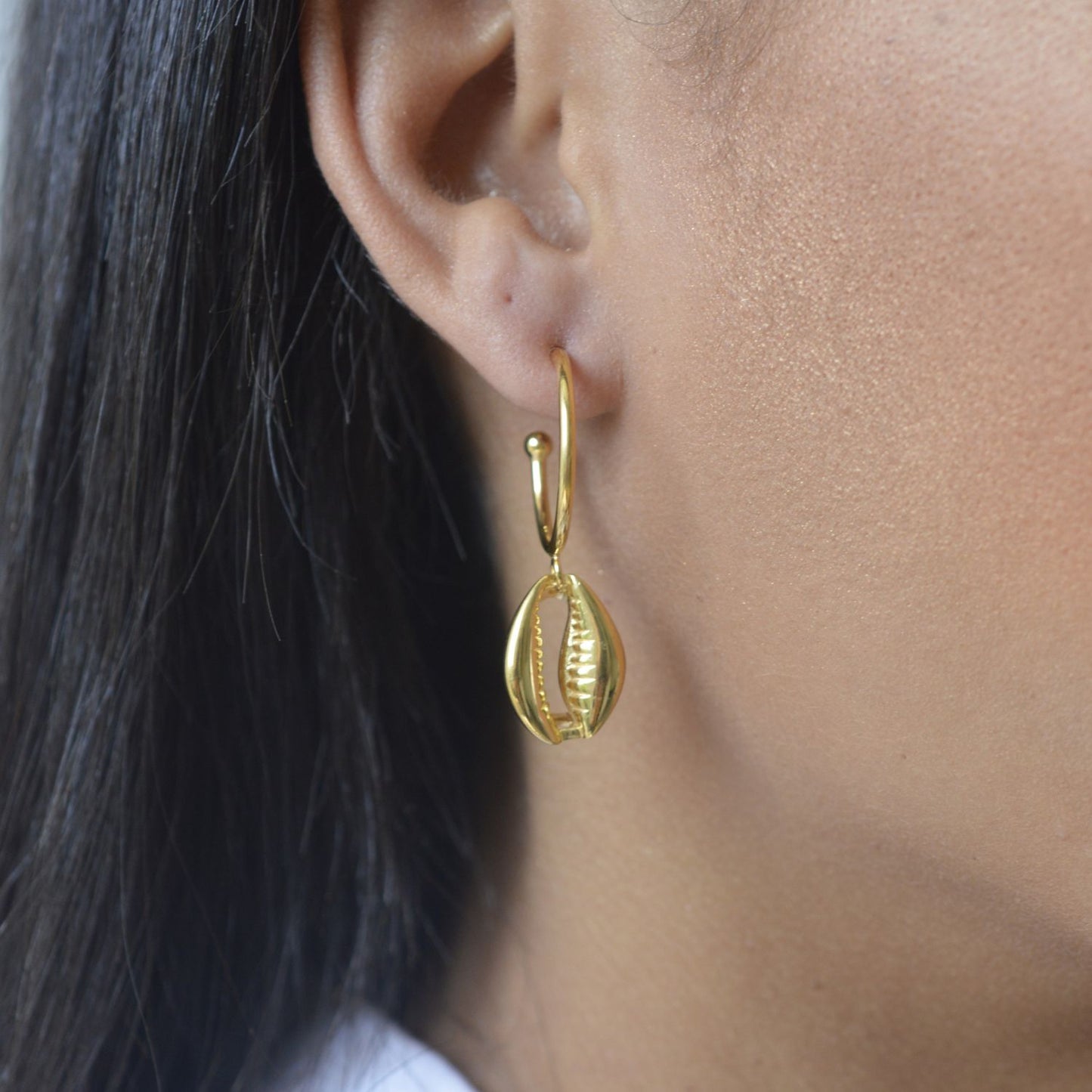 Cowrie Shell Hoop Earrings 18k Gold Over Sterling Silver