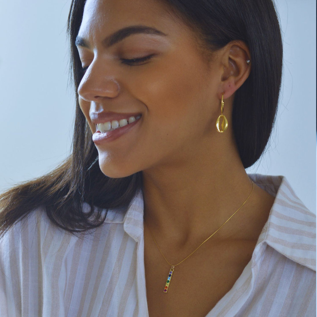 Cowrie Shell Hoop Earrings 18k Gold Over Sterling Silver