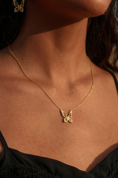 Graceful Spirit Butterfly Necklace, White Rhodium with Pave CZ Diamond