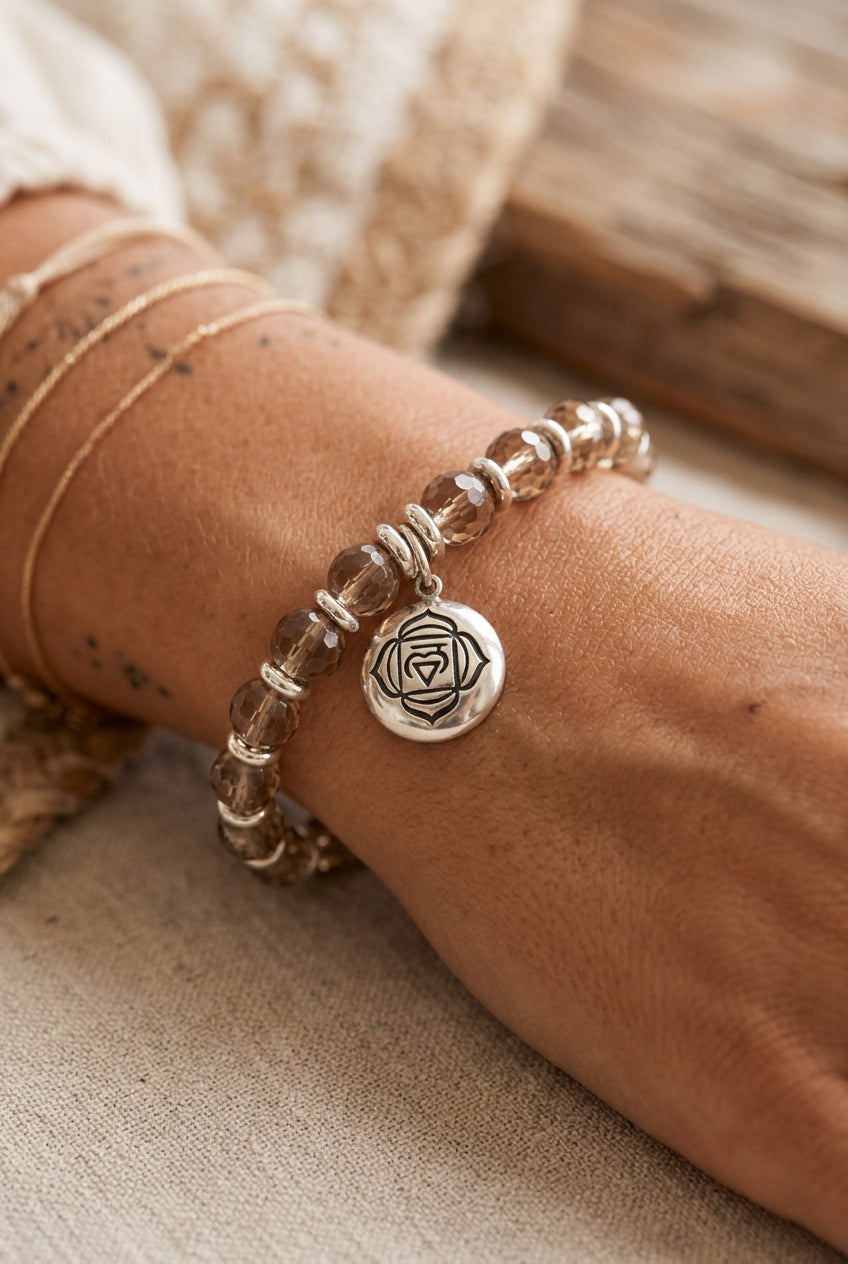 Pulsera de Activación del Chakra ROOT, Cuarzo Ahumado