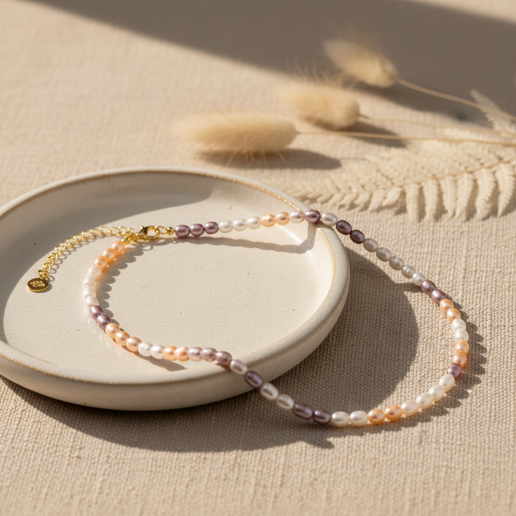 Divine Aura Tri-Color Freshwater Baroque Pearl Choker Necklace | Rhodium Plated