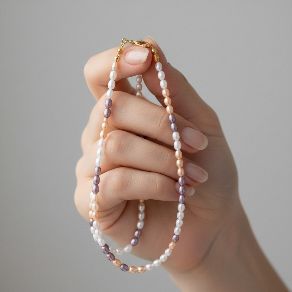 Divine Aura Tri-Color Freshwater Baroque Pearl Choker Necklace | Rhodium Plated