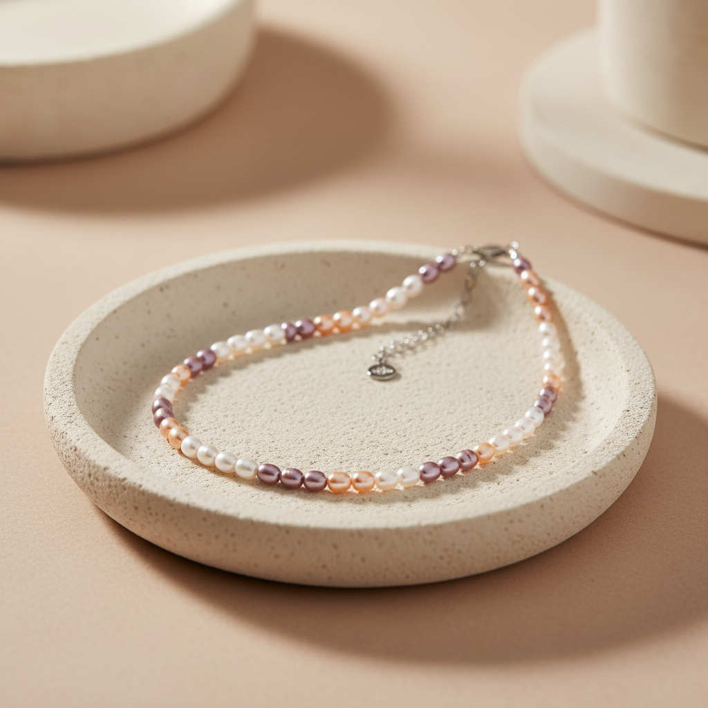 Divine Aura Tri-Color Freshwater Baroque Pearl Choker Necklace | Rhodium Plated