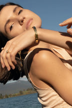 Guardian Light Evil Eye Topaz Bangle | White & Blue Topaz | 18K Gold Plated Sterling Silver