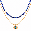 Divine Guardian Lapis Lazuli and Evil Eye Layered Necklace Set, Gold