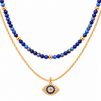 Divine Guardian Lapis Lazuli and Evil Eye Layered Necklace Set, Gold
