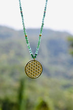 Joy & Prosperity Flower of Life Necklace – Green Aventurine, Spinel & Chrysoprase – 18K Gold