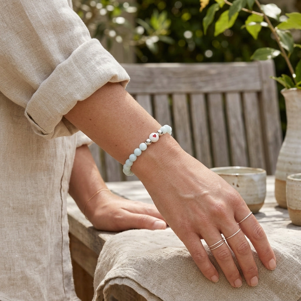 Green Moonstone Heart Bracelet for Balance & Glow in Silver | Spiritual Healing Jewelry