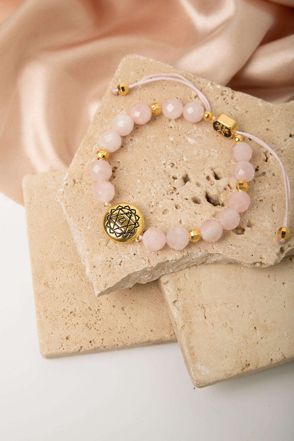 Heart Chakra Rose Quartz Bracelet – Divine Love & Compassion 18K Gold Plated Healing Jewelry