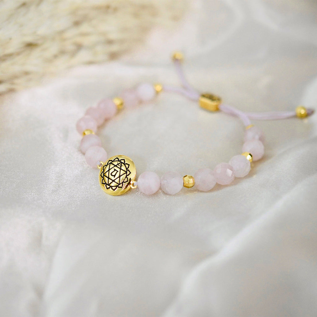 Heart Chakra Rose Quartz Bracelet – Divine Love & Compassion 18K Gold Plated Healing Jewelry