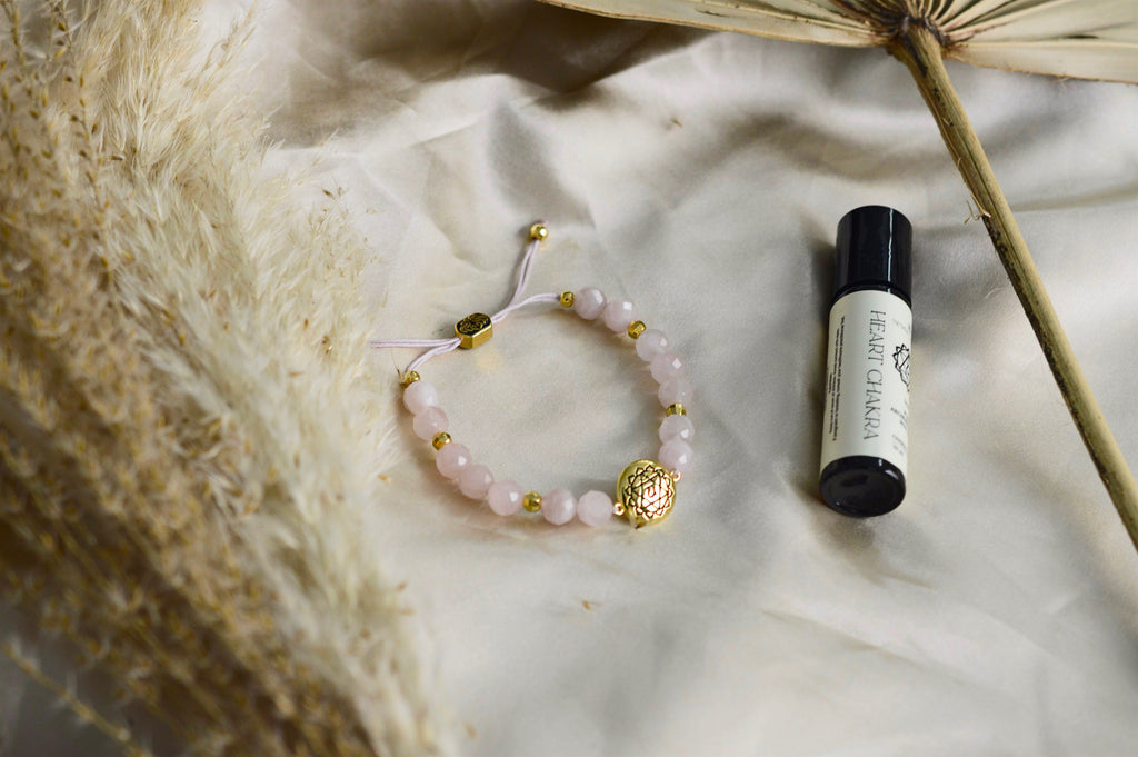 Heart Chakra Rose Quartz Bracelet – Divine Love & Compassion 18K Gold Plated Healing Jewelry