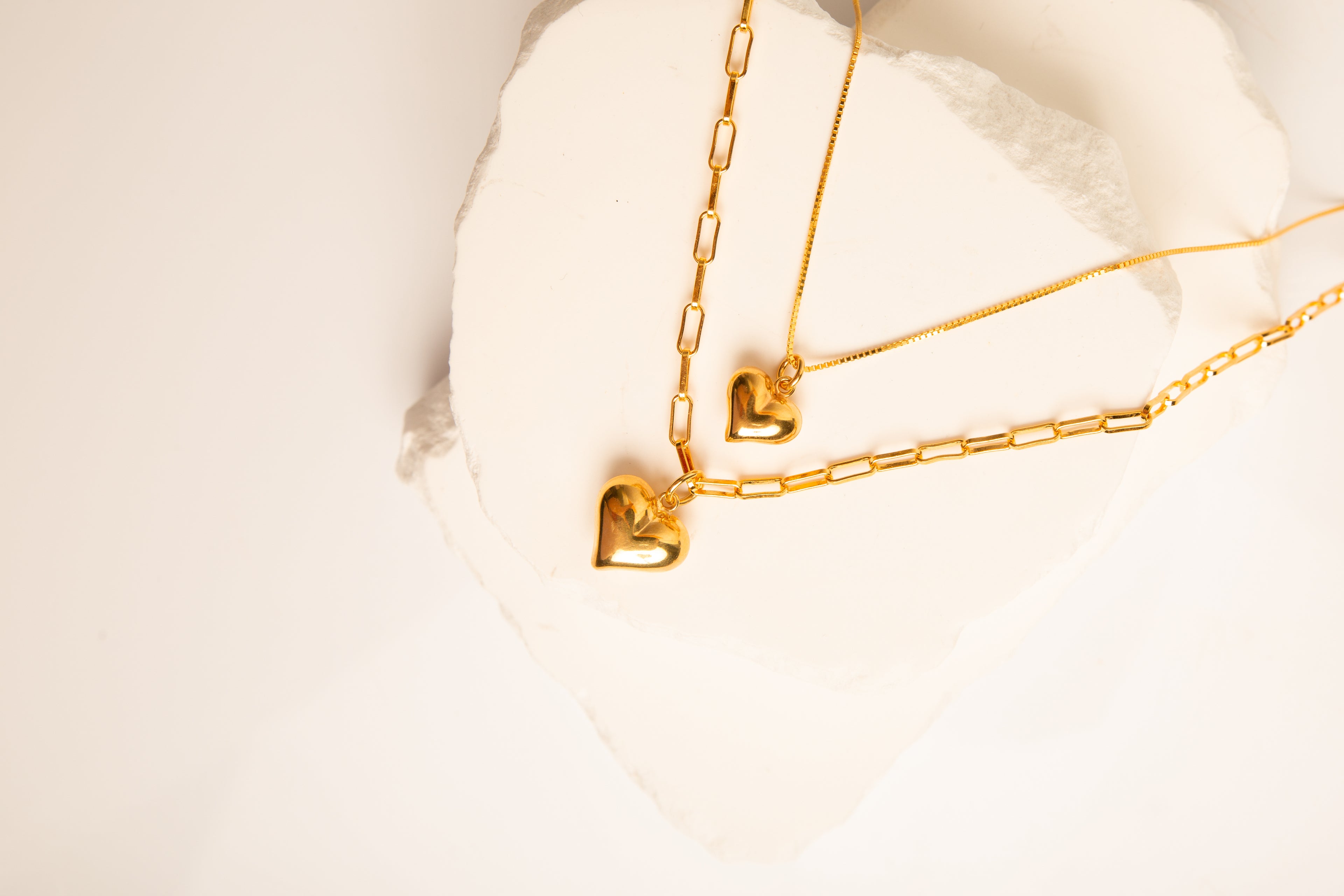 Puffy Heart Paperclip Chain Necklace – 18K Gold Over Sterling Silver Heart Jewelry