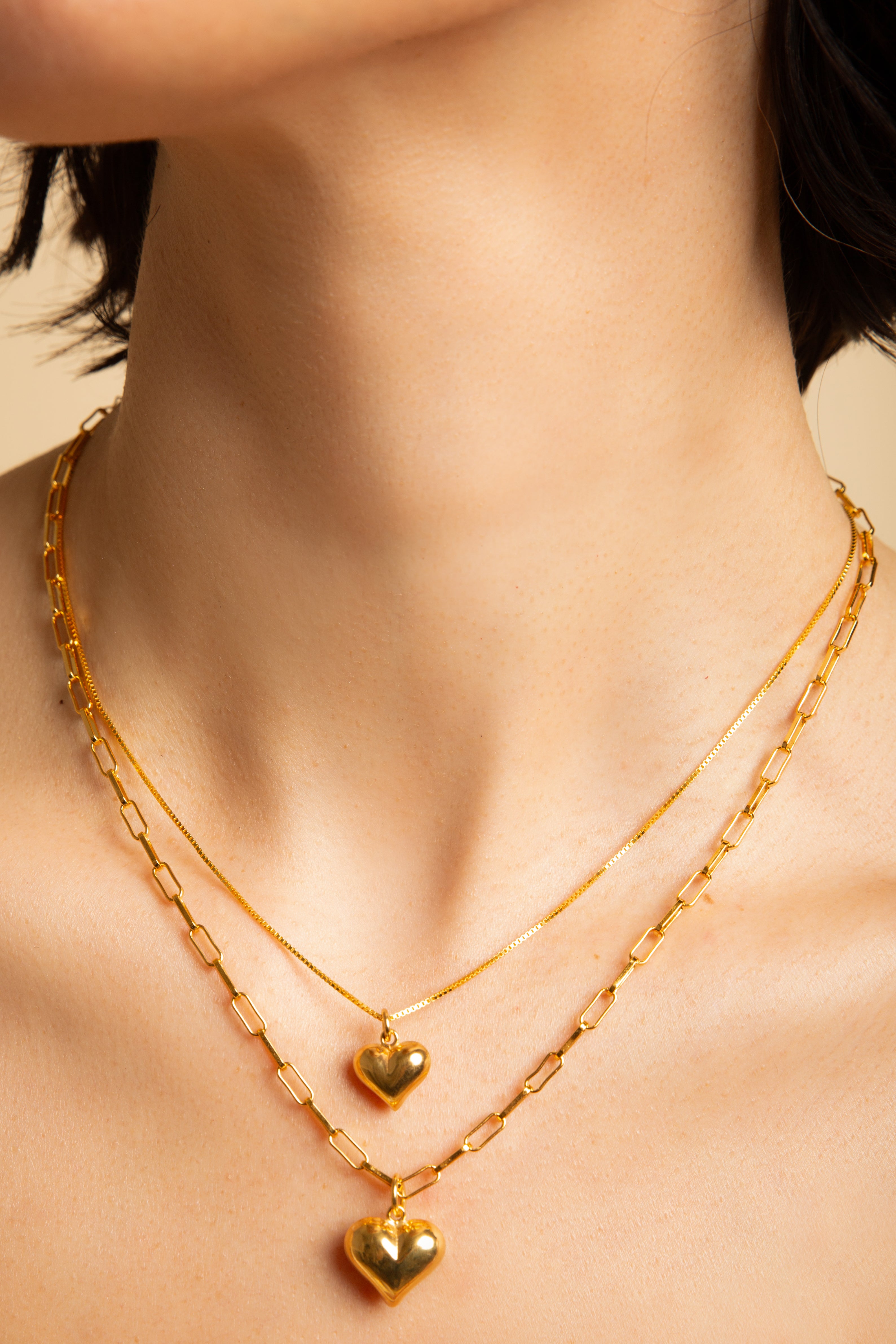 Puffy Heart Paperclip Chain Necklace – 18K Gold Over Sterling Silver Heart Jewelry