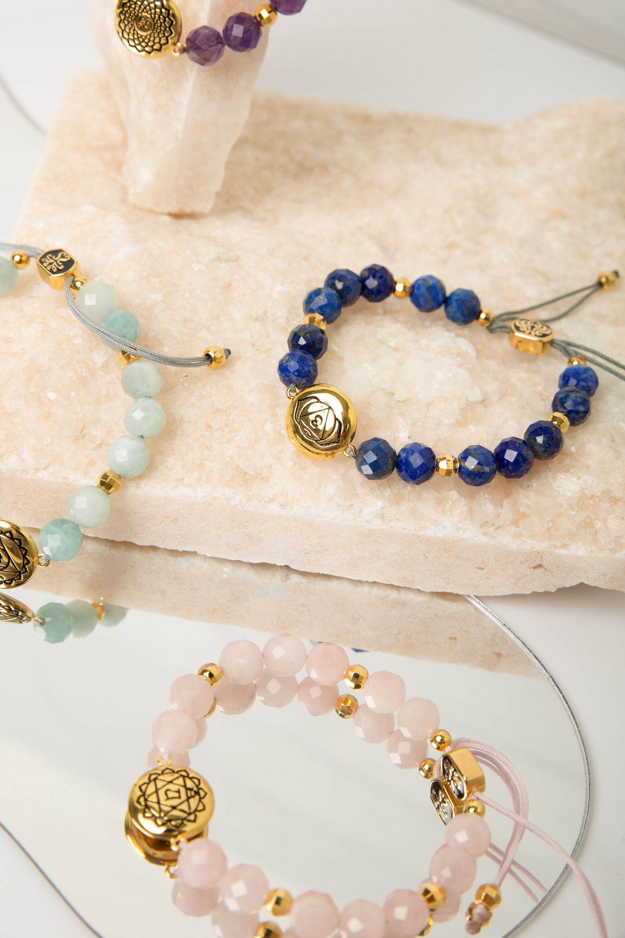 Throat Chakra Aquamarine Bracelet – Inner Peace & Tranquility 18K Gold Plated Healing Jewelry