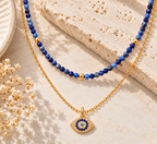 Divine Guardian Lapis Lazuli and Evil Eye Layered Necklace Set, Gold