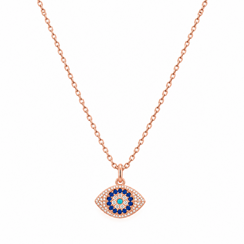 Evil Eye Pave Amulet Necklace, Rose Gold