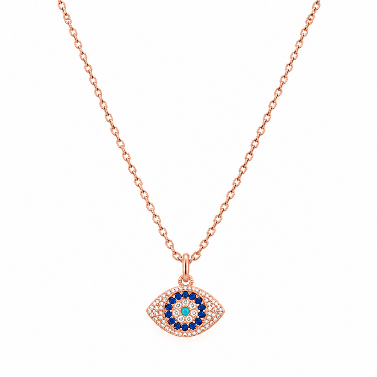 Evil Eye Pave Amulet Necklace, Rose Gold