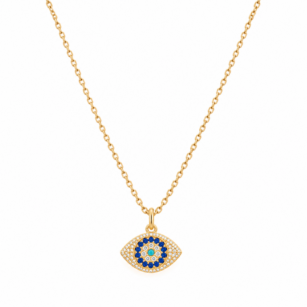 Evil Eye Pave Amulet Necklace, Gold