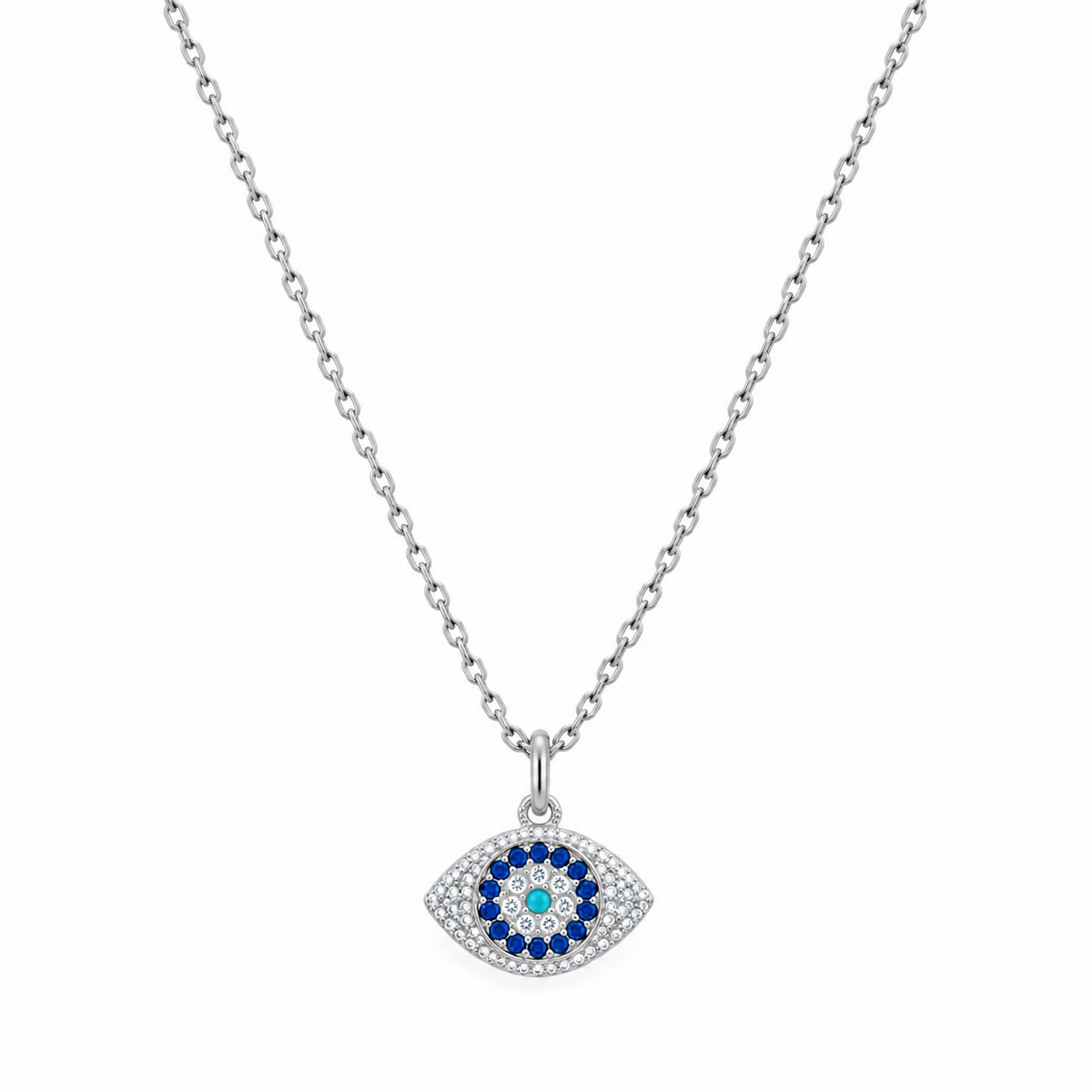 Evil Eye Pave Amulet Necklace, White Rhodium