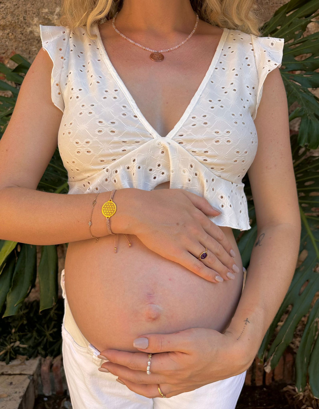 Heart in Bloom Flower of Life Woven Bracelet, Taupe, White Rhodium, One Size