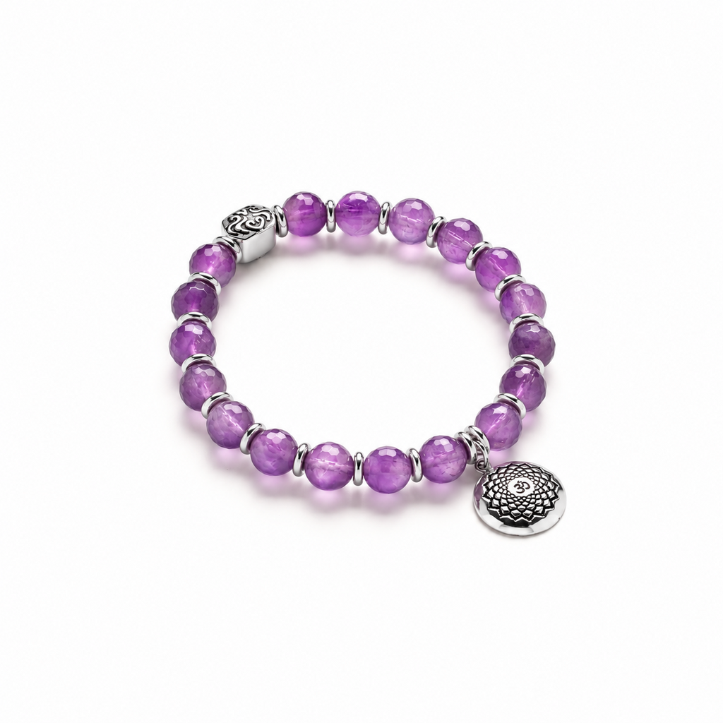 Crown Chakra Amethyst Activation Bracelet, White Rhodium