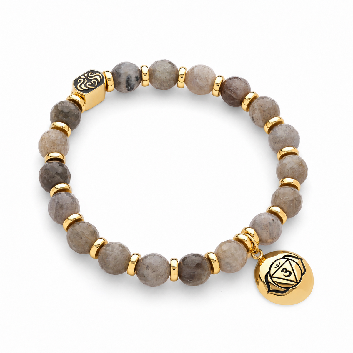 Brazalete "Mago" de Labradorita para la Activación del Chakra Frontal | Joyería de Curación Espiritual en Oro Rosa
