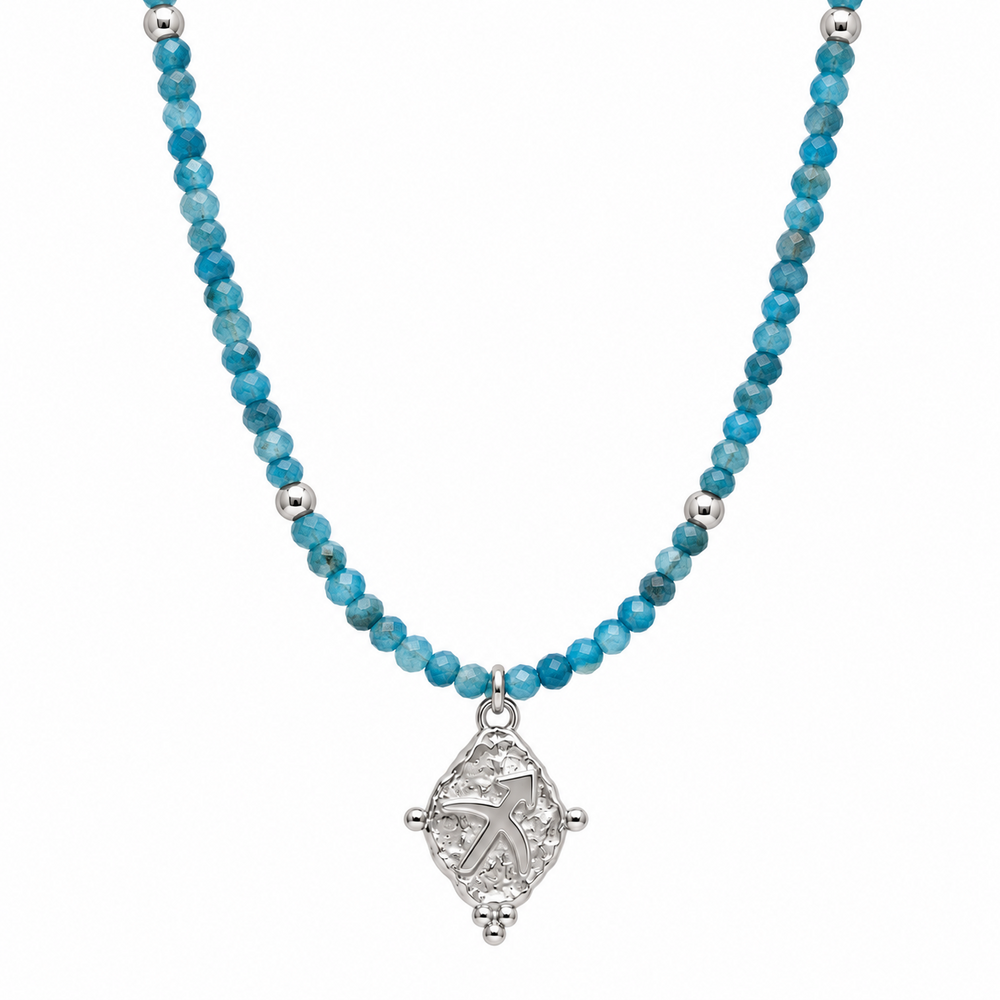 Sagittarius Zodiac Choker Necklace | Apatite White Rhodium Plated Horoscope Jewelry