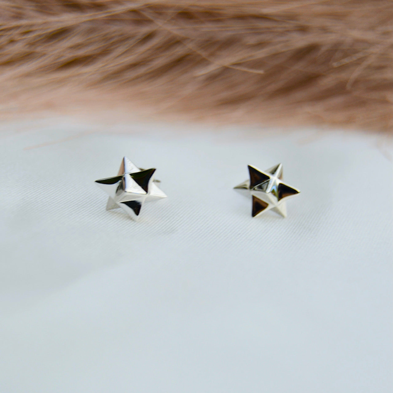 Merkaba Star - Light Body Activation Stud Earrings - White Rhodium