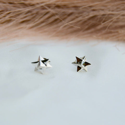 Merkaba Star, Light Body Activation Stud Earrings, White Rhodium