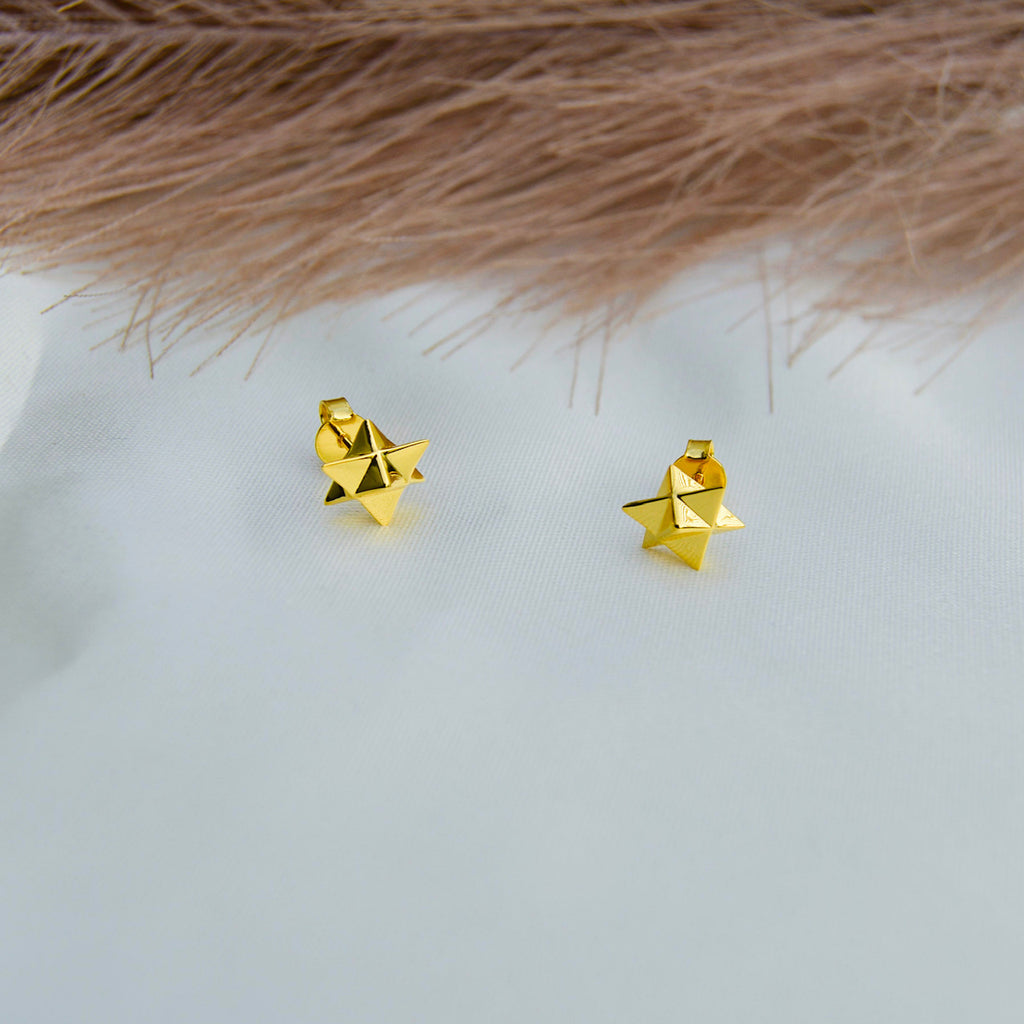 Merkaba Star Light Body Activation Stud Earrings – 18K Gold Spiritual Jewelry