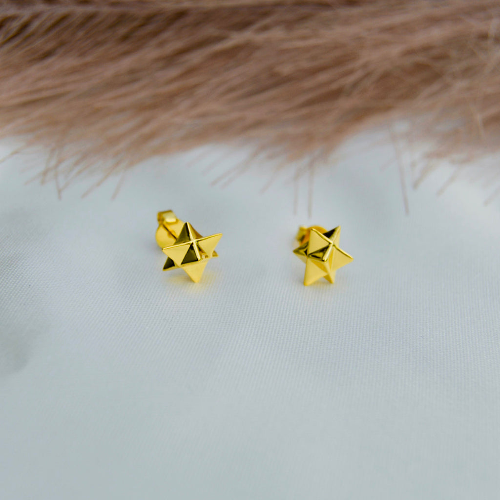 Merkaba Star Light Body Activation Stud Earrings – 18K Gold Spiritual Jewelry