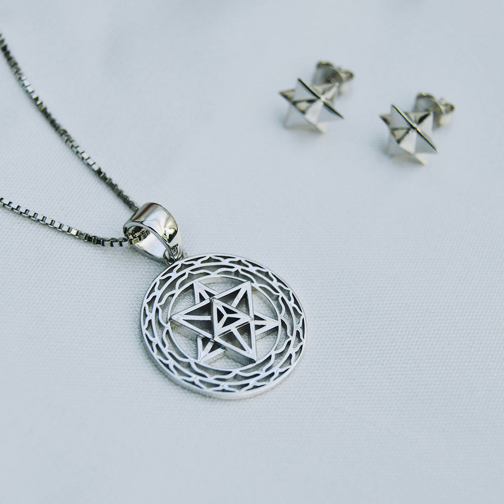 Merkaba Star Light Body Activation Set – Necklace & Earrings in 18K Gold Spiritual Jewelry