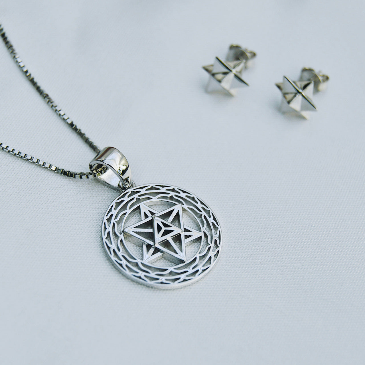 Merkaba Star Light Body Activation Set – Necklace & Earrings in 18K Gold Spiritual Jewelry