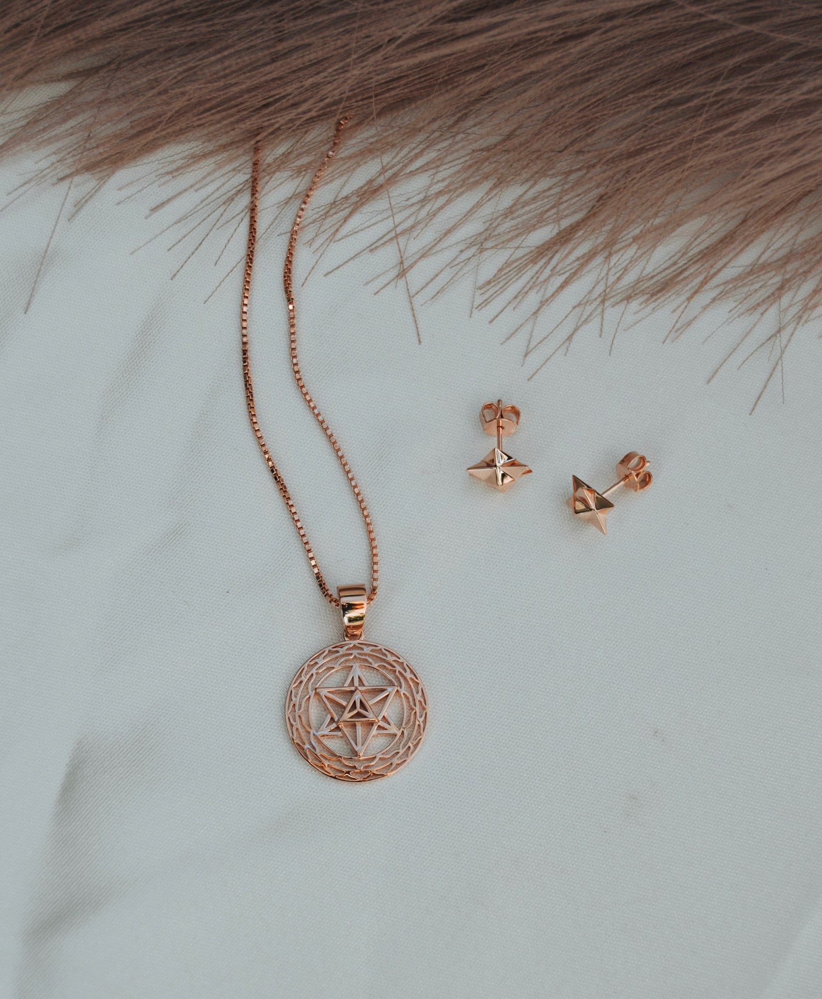 Merkaba Star Light Body Activation Set – Necklace & Earrings in 18K Gold Spiritual Jewelry