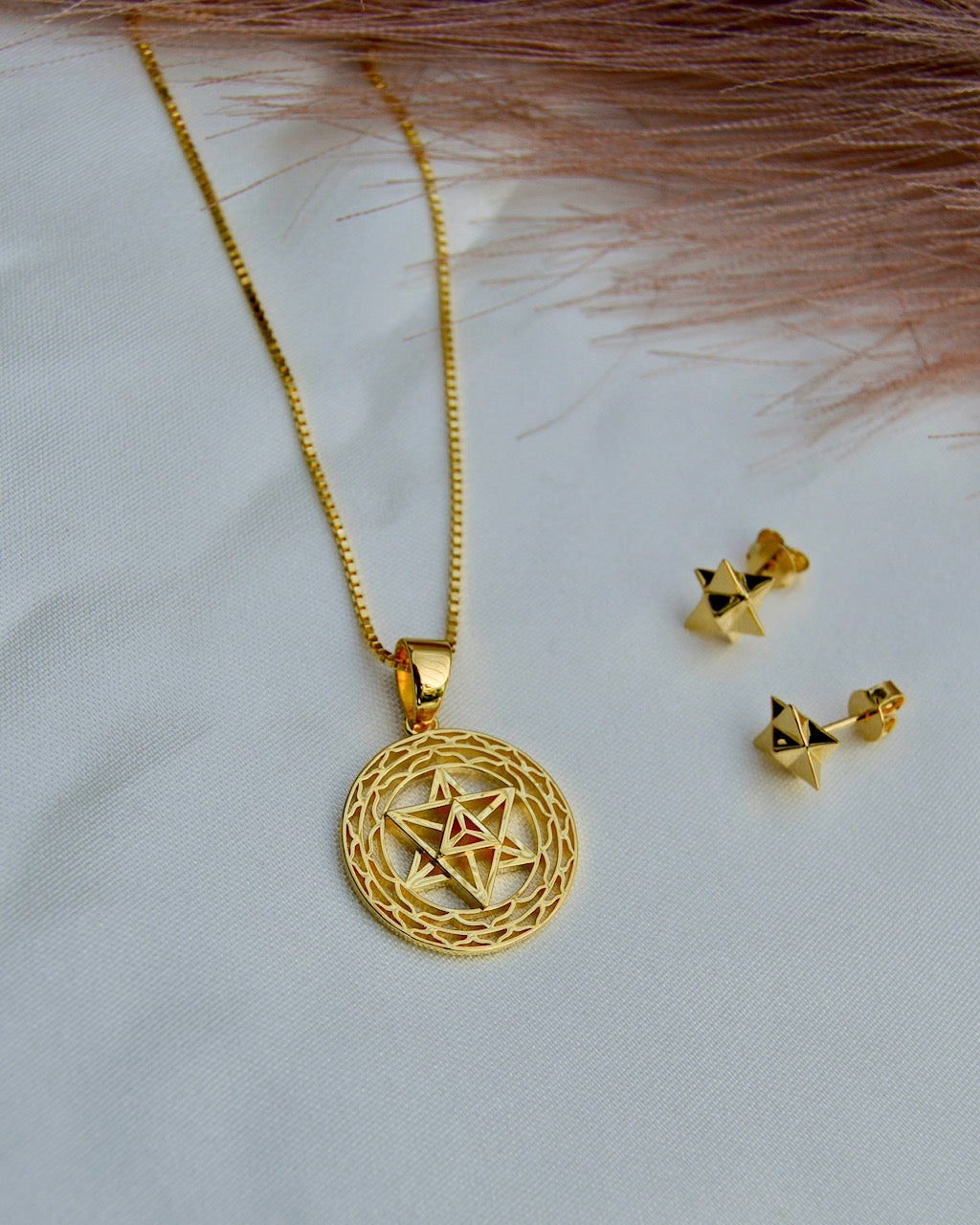 Merkaba Star Light Body Activation Set – Necklace & Earrings in 18K Gold Spiritual Jewelry