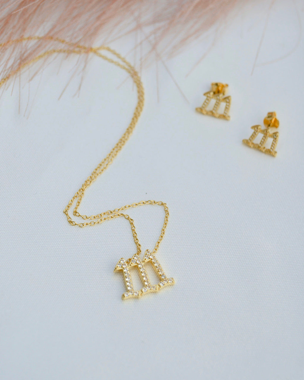111 Angel Number Manifestation Set, Necklace and Earrings