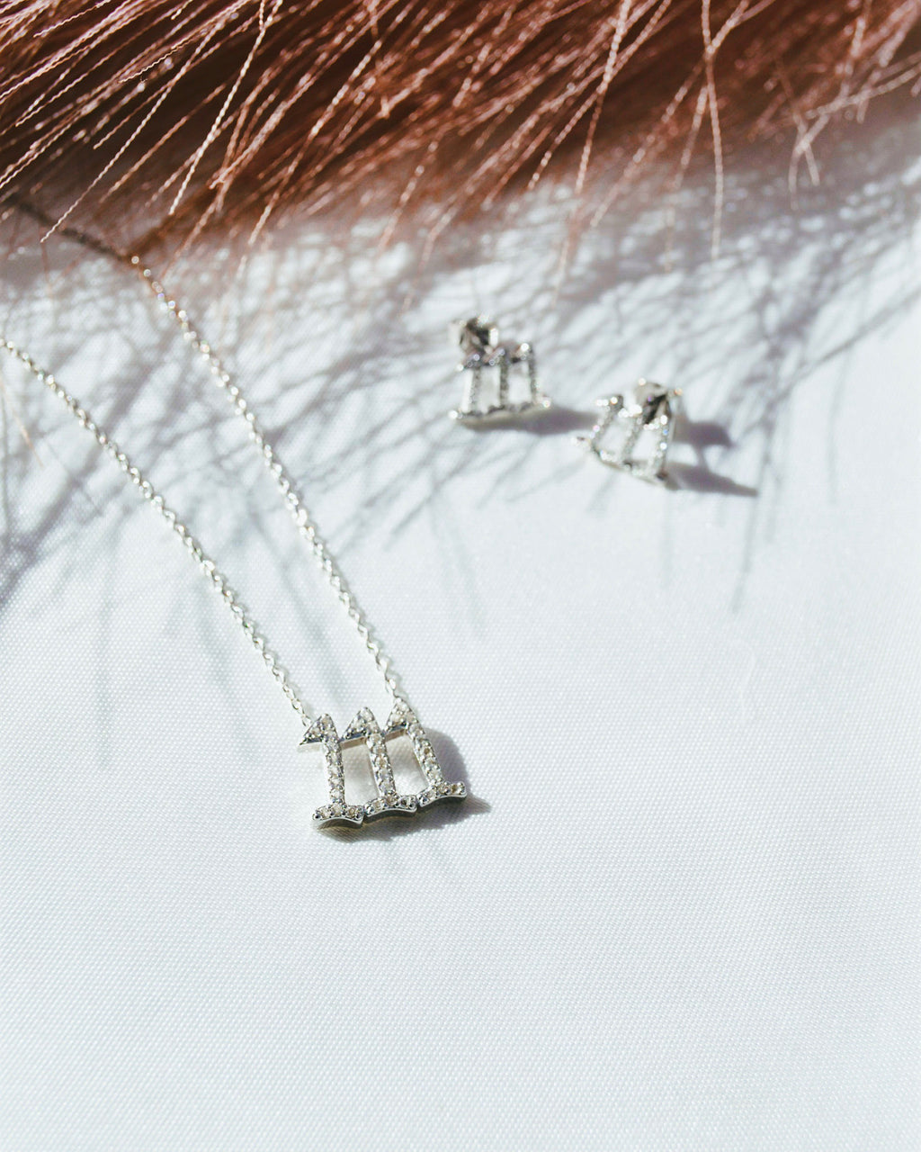 111 Angel Number Manifestation Set, Necklace and Earrings, White Topaz
