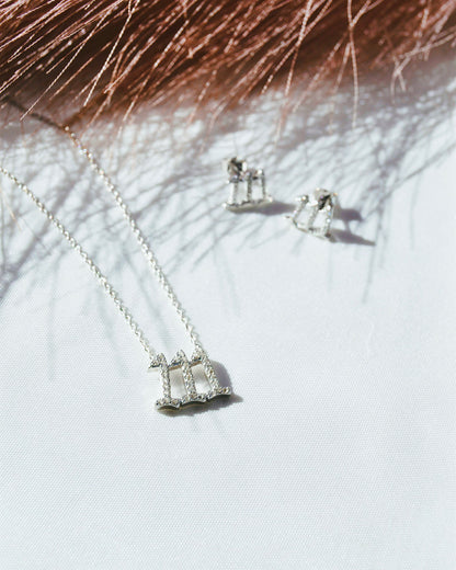 111 Angel Number Manifestation Set, Necklace and Earrings, White Topaz