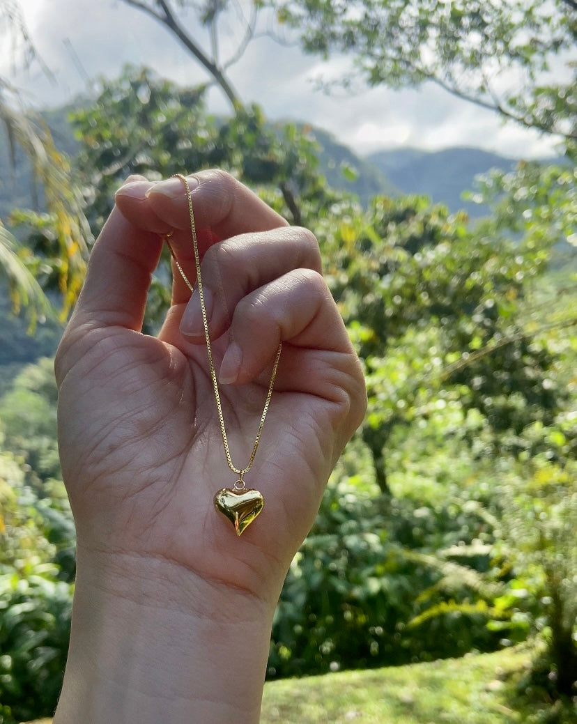 Small Puffy Heart Necklace – 18K Gold Over Sterling Silver Minimalist Heart Jewelry