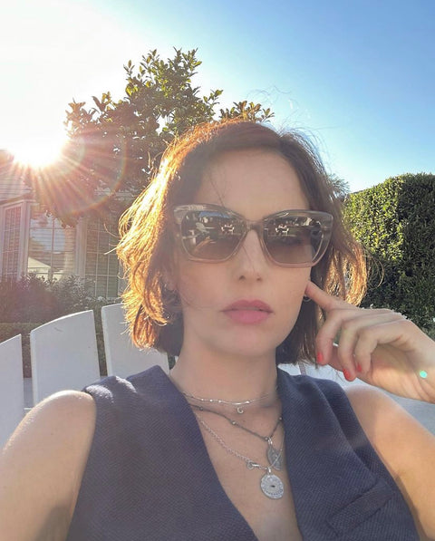 Evil Eye Protection Necklace, White Rhodium Sterling Silver with Sapphire and White Topaz, Matte Finish *Seen on Camilla Belle