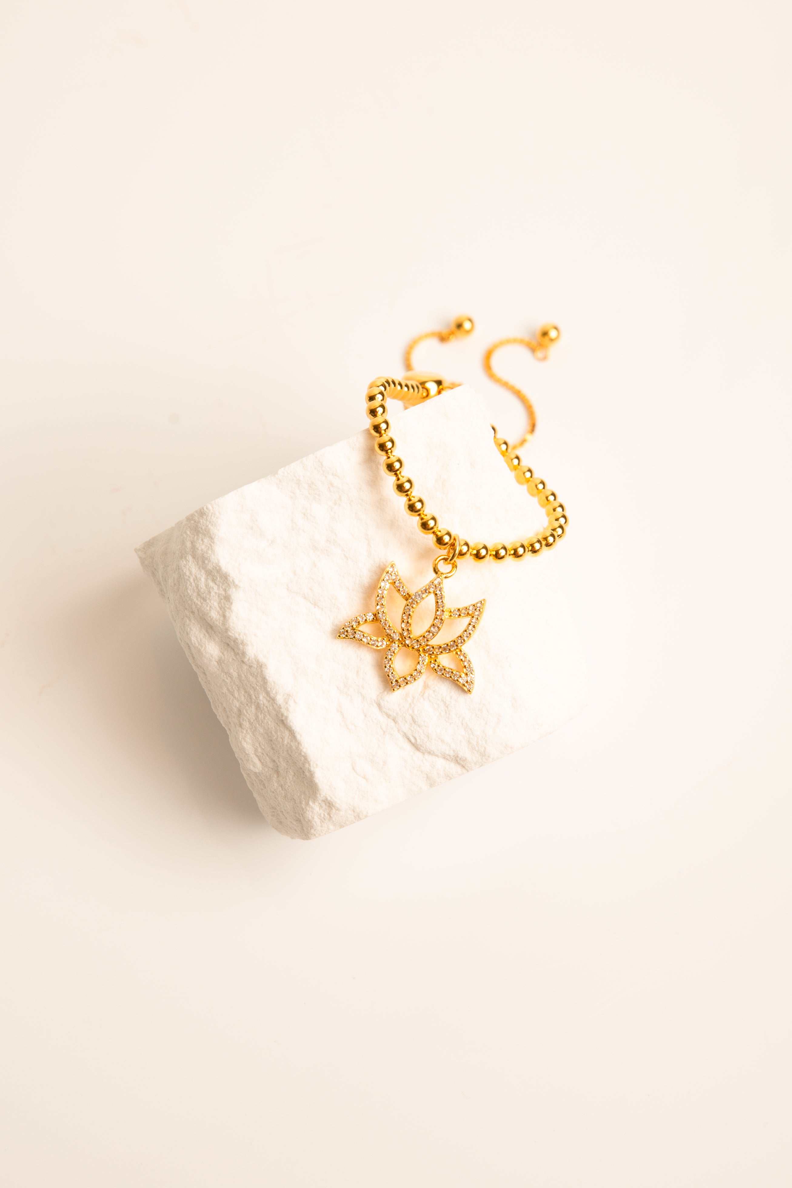 Illuminate Lotus Bracelet – White Topaz Pavé – 18K Gold Spiritual Jewelry