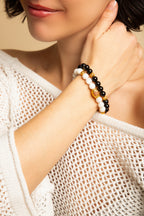 Protection & Strength Onyx Lotus Beaded Bracelet, 18k Gold