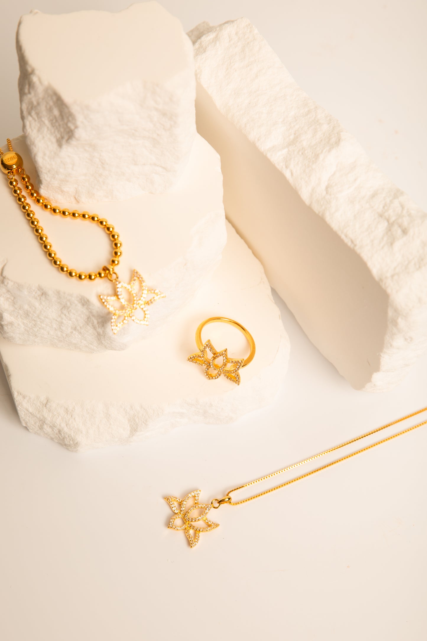 Illuminate Lotus Necklace, White Topaz Pave, 18k Gold