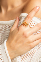 Illuminate Lotus Ring – White Topaz Pavé – 18K Gold Plated Spiritual Jewelry