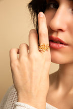 Illuminate Lotus Ring – White Topaz Pavé – 18K Gold Plated Spiritual Jewelry