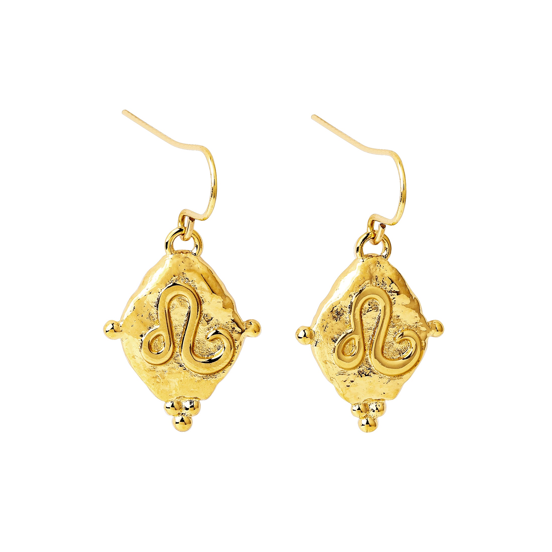 Leo Zodiac Dangle Earrings in 18k Gold | Vintage Style Jewelry