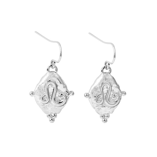 Leo Vintage-Style Dangle Earrings, White Rhodium Plated
