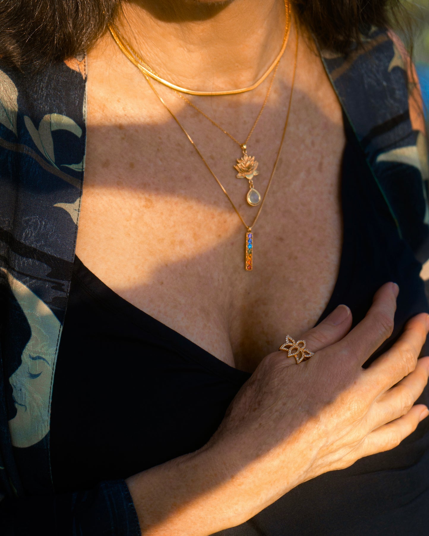 Chakra Align Rainbow Bar Necklace, 18k Gold