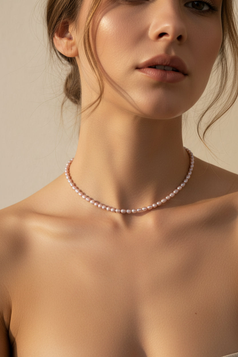 Blush Pink Freshwater Baroque Pearl Choker | Enhance Your Sacred Rose Aura | White Rhodium